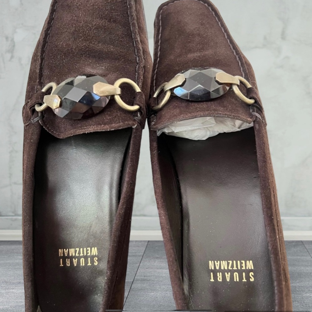 Stuart Weitzman HARDROCK Cola Suede Decorative Buckle Loafer Sz.6.5M